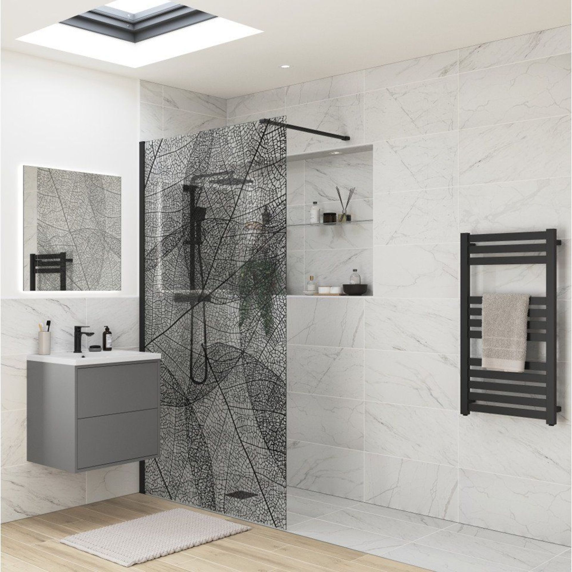 New (C6) Black Leaf Wet Room Glass Panel - 1200mm. RRP £775.99.Make A Real Style Statement W... - Image 2 of 3