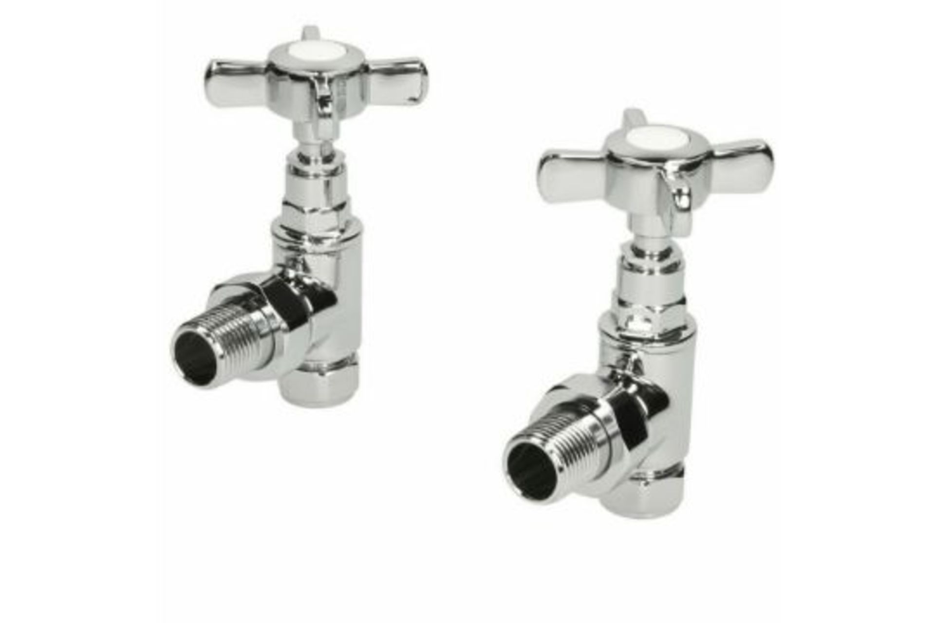 New & Boxed Traditional Angled Heated Towel Rail Radiator Valves Cross Head Pair 15mm Manual. F...