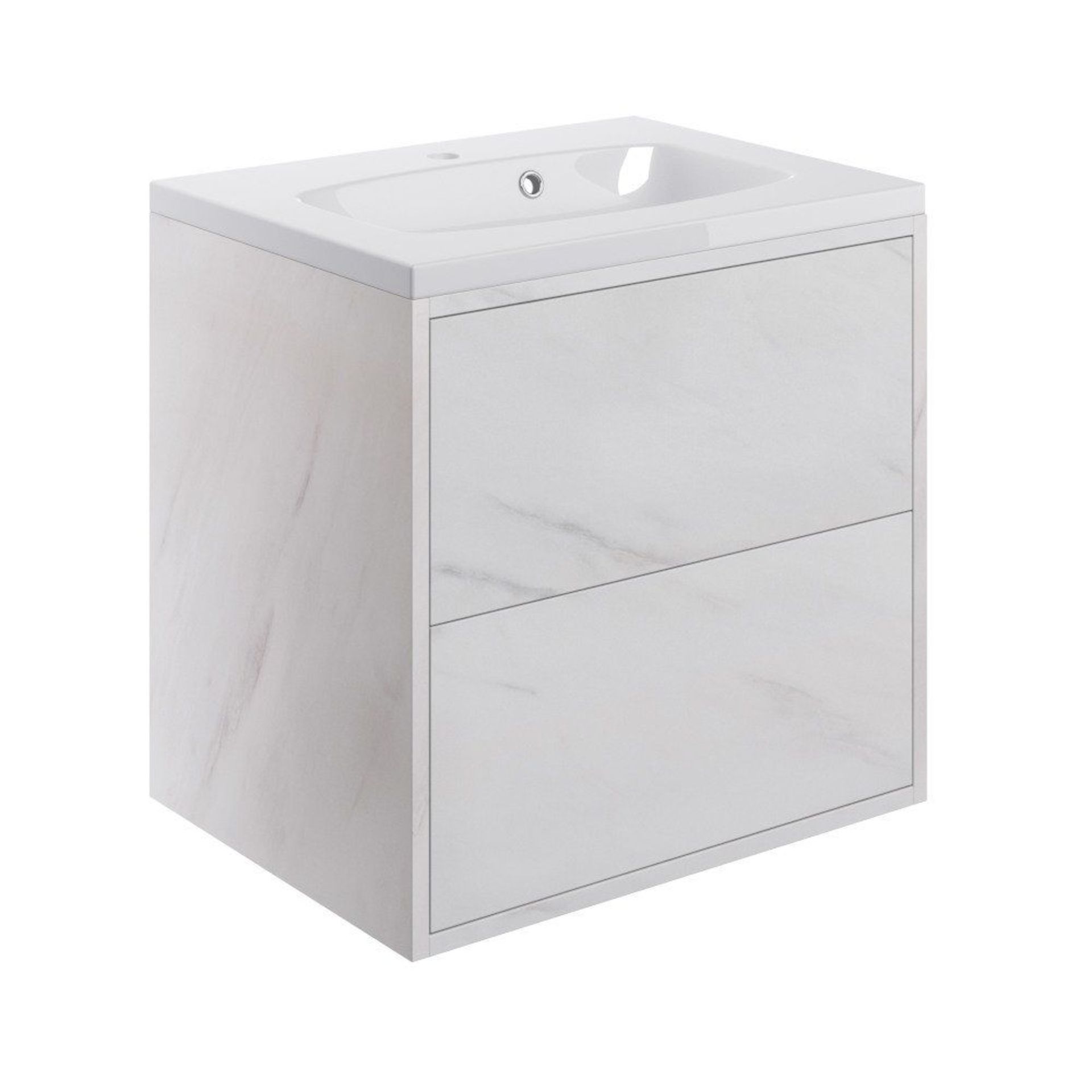 New (Aa15) Perla 600mm 2 Drawer Wall Vanity Unit Marble. RRP £445.99.Perla 600mm 2 Drawer Wal...