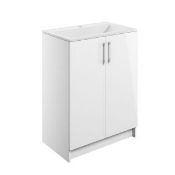 New (T55) Volta White Gloss Vanity Unit 600mm. RRP £425.00. Comes Complete With Basin. The De...