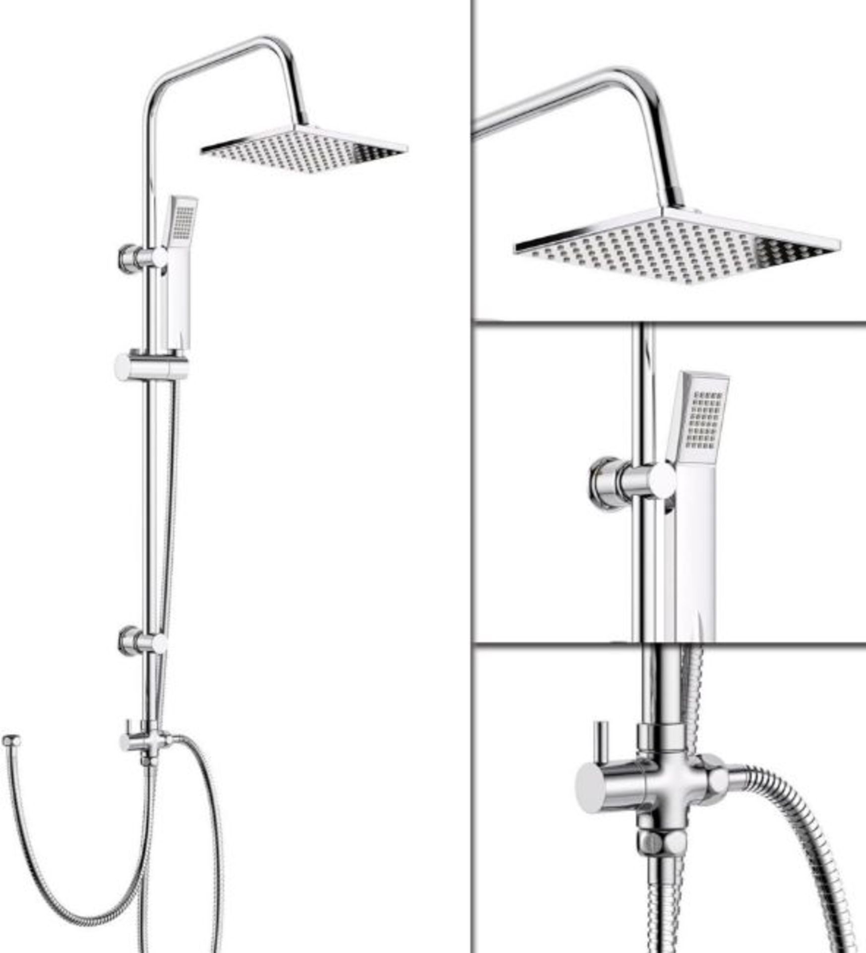 New & Boxed Modern Chrome Riser Rail Mixer Square Shower Head Kit For Bath Tap. Sp5106. Chro... - Image 2 of 2