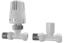 New & Boxed White Thermostatic Straight Radiator Valves 15mm Central Heating Taps Ra32S. Solid...
