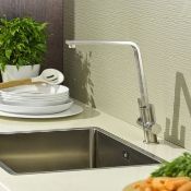 New (Aa142) Abode: Linear Flair Brushed Nickel Tap At1221. Tap Height: 303mm Spout Reach: 236m...