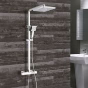 New (Aa67) Synergy Square Thermostatic Bar Mixer Shower With Shower Kit And Fixed Head - Chrome...