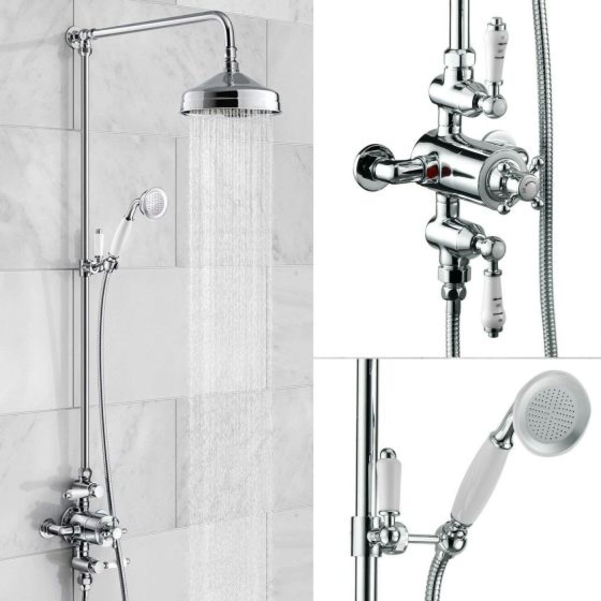 New (Aa32) Edwardian Dual Traditional Thermostatic Shower Mixer + Rigid Riser + Diverter This ...