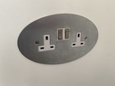 2 Oval Brushed Chrome Double Wall Mains Sockets