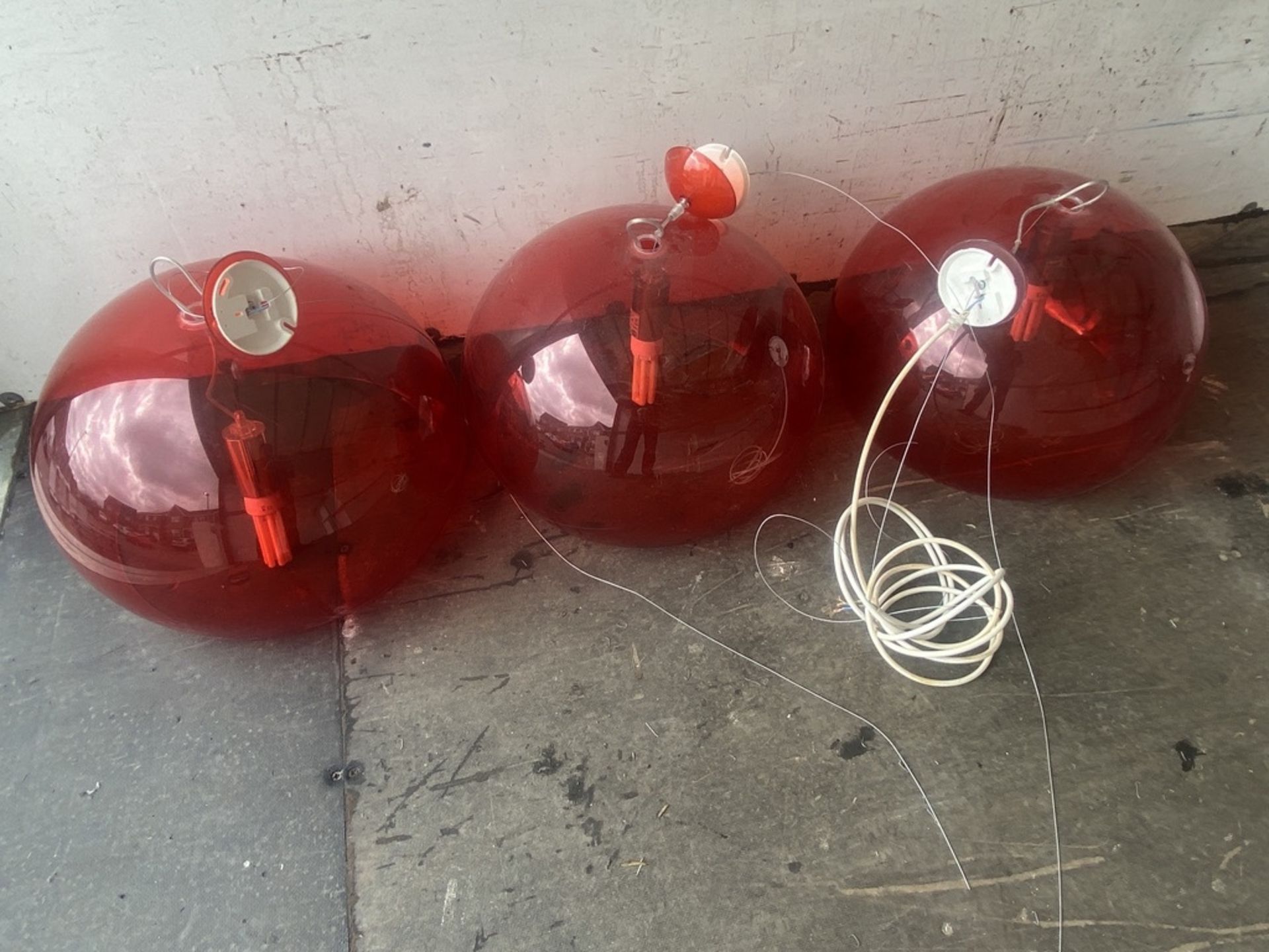 3 Red Plastic. Hanging Lights - Image 2 of 3