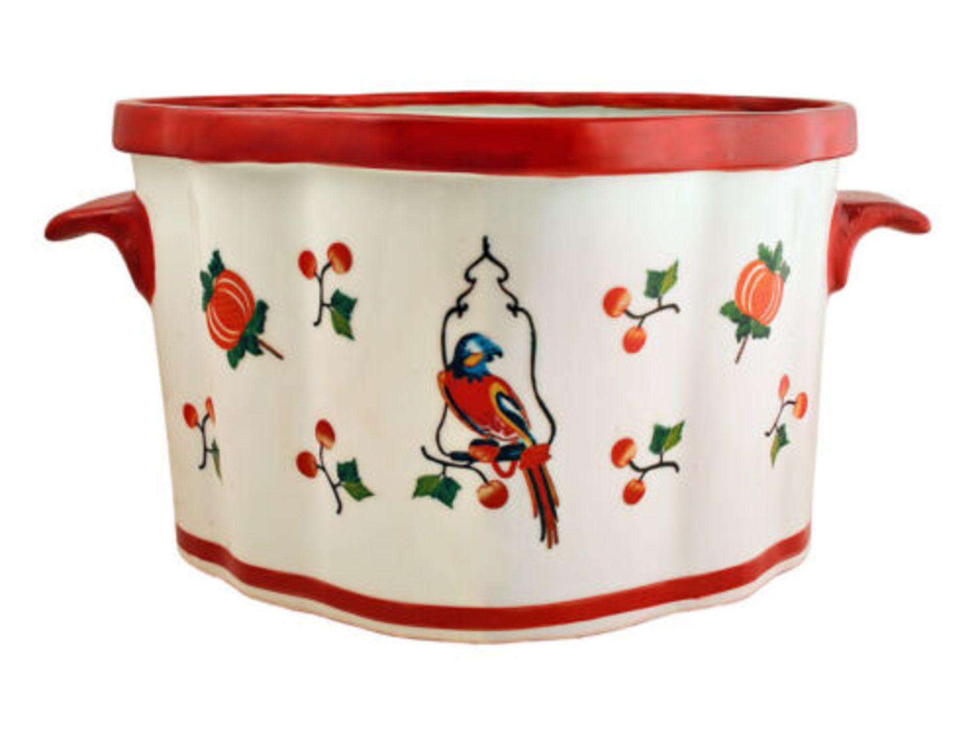 Mr Fredrik Porcelain Pot, Parrot on The Swing and Fruits, Multi-Colour