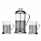 Kitchencraft Le'Xpress Cafetiere & 2 Cup Gift Set Glass Stainless Steel