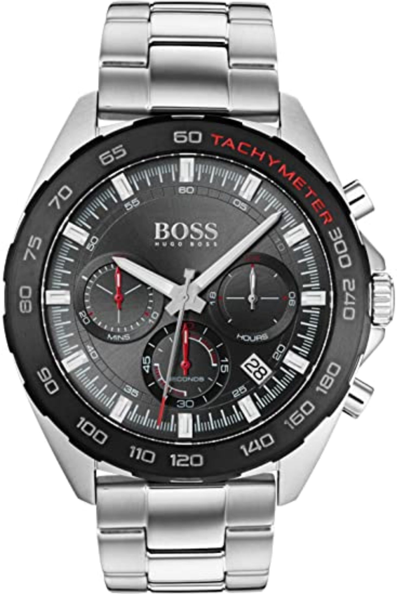 Hugo Boss 1513680 Men's Intensity Black Face Silver Bracelet Quartz Chronograph Watch Brand: Hugo