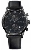 Hugo Boss 1512567 Men's Aeroliner Black Dial Black Leather Strap Chronograph Watch