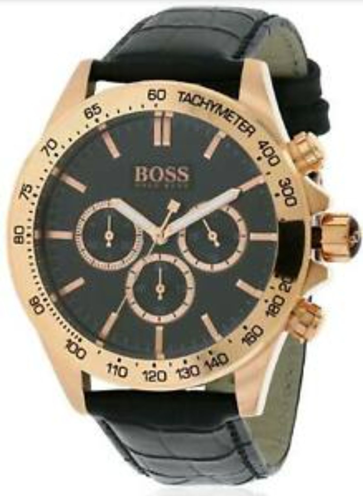 Hugo Boss 1513179 Men's Ikon Rose Gold Bezel Black Leather Strap Chronograph Watch - Image 4 of 8