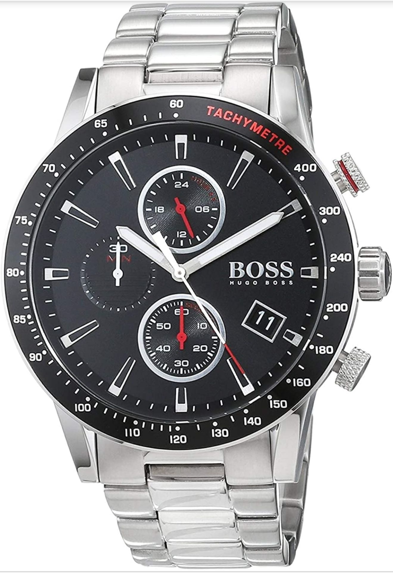 Hugo Boss 1513509 Men's Rafale Black Dial Silver Bracelet Chronograph Watch - Image 2 of 6