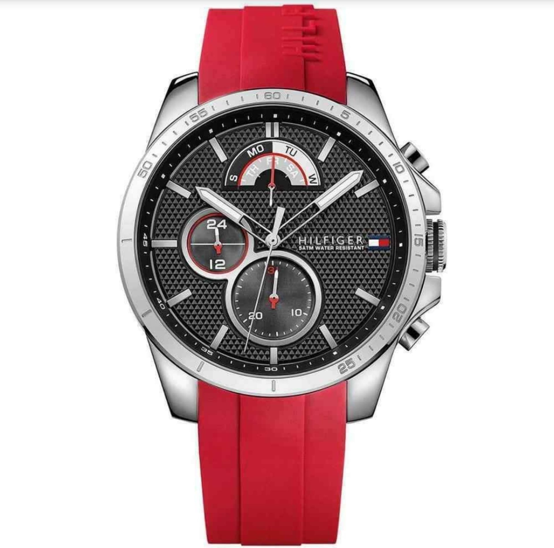 Tommy Hilfiger Men's Red Silicone Strap Decker Watch 1791351