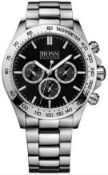 Men's Hugo Boss Ikon Black Dial Silver Bracelet Chronograph Watch 1512965
