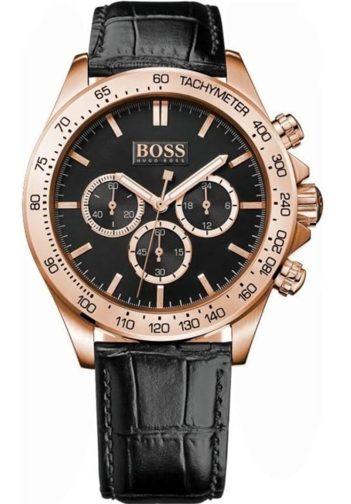 Hugo Boss 1513179 Men's Ikon Rose Gold Bezel Black Leather Strap Chronograph Watch