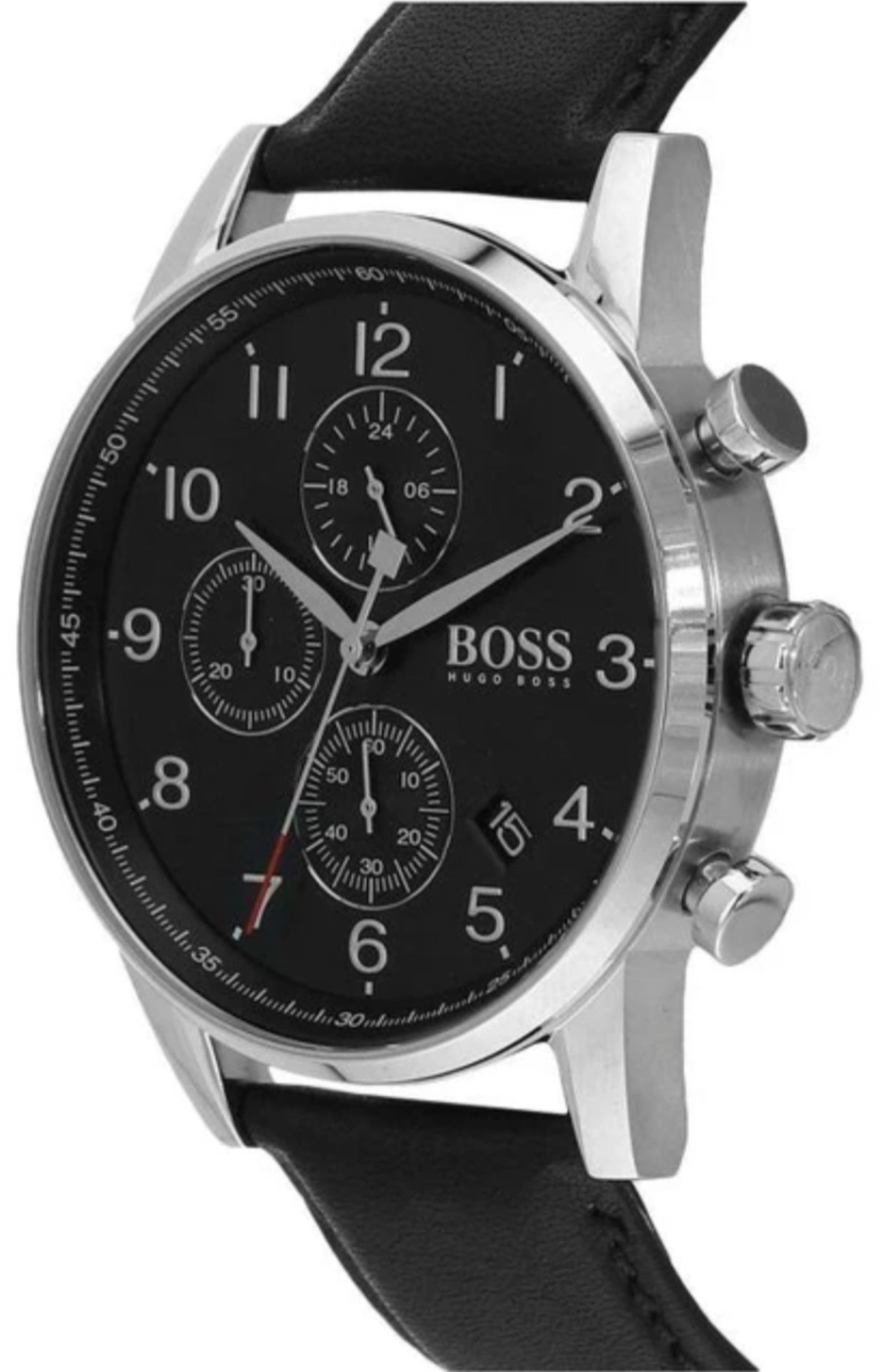 Hugo Boss 1513678 Men's Navigator Black Leather Strap Chronograph Watch - Image 4 of 6