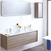 Enzo 1194 x 457 x 450mm designer wall hung vanity unit in walnut finish with sparkling white solid