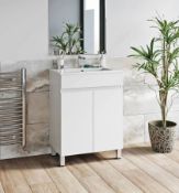 Orchard Thames modern gloss white vanity unit with twin soft close doors, square chrome feet and da