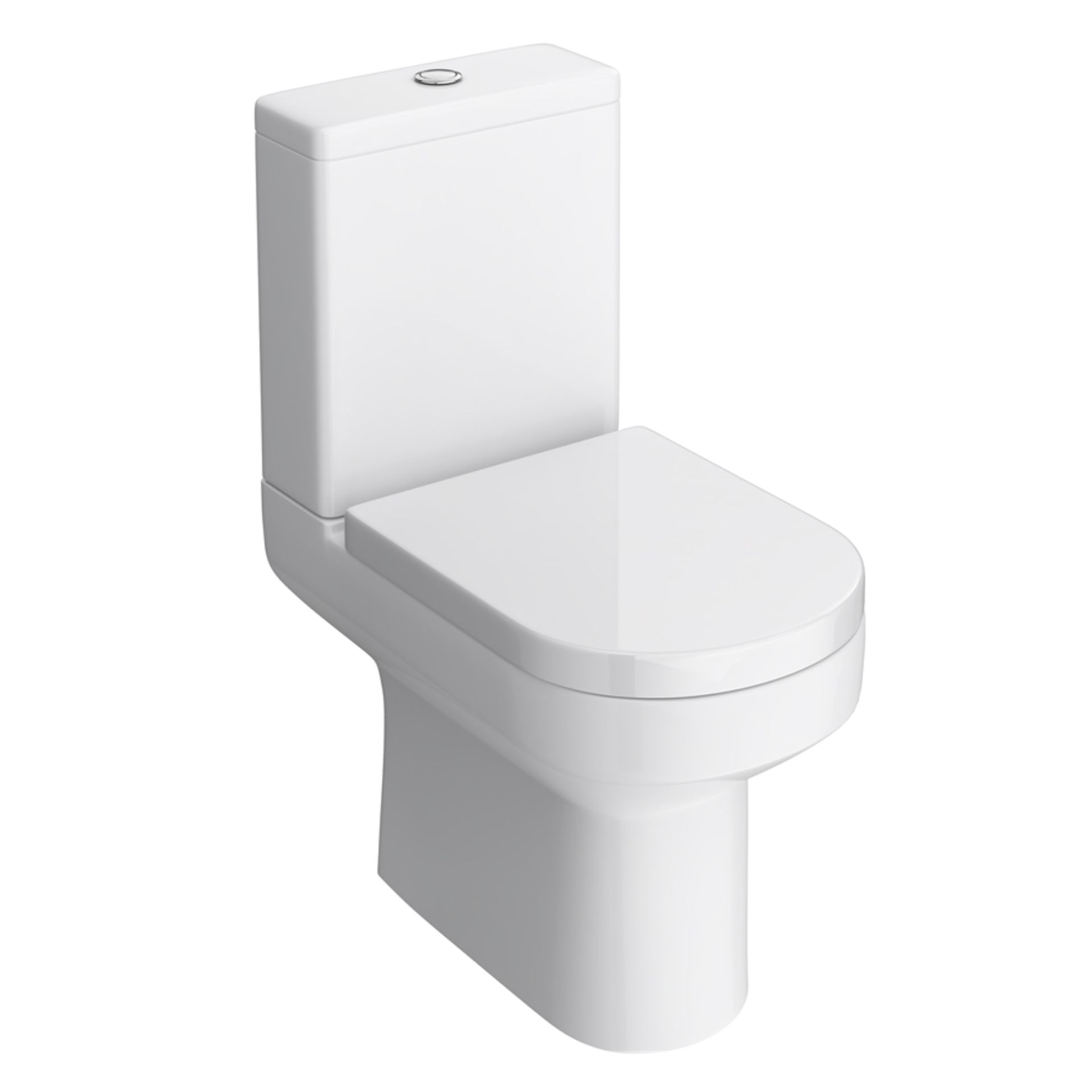 Metro short projection close coupled toilet pan with seat and dual flush cistern kit. IC506