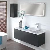 Enzo 994 x 457 x 450mm designer wall hung vanity unit in graphite finish with sparkling white solid