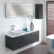 Enzo 994 x 457 x 450mm designer wall hung vanity unit in graphite finish with sparkling white solid