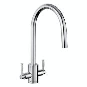 Rangemaster Aquatrend swan neck kitchen or bathroom swivel mixer tap with shaker style levers. RRP