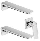 3 items. 2 x Bathstore Trio wall mounted bath or basin filler spouts in chrome. 1 x Track wall mount