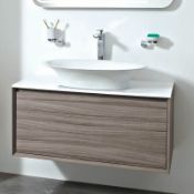 Enzo 1200 x 457 x 450mm designer wall hung vanity unit in Nilo finish with sparkling white solid su