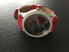 Decorative Ladies Quartz Wristwatch with Diamantes & Red Leather Strap (GS 136)