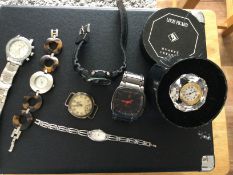 6 Mis-Fit Watches & Louis Picard Clock, Accurist, Rider Etc (GS 128)