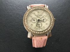 Lovely Crystal Marcel Drucker with Pink Leather Strap (GS 130)