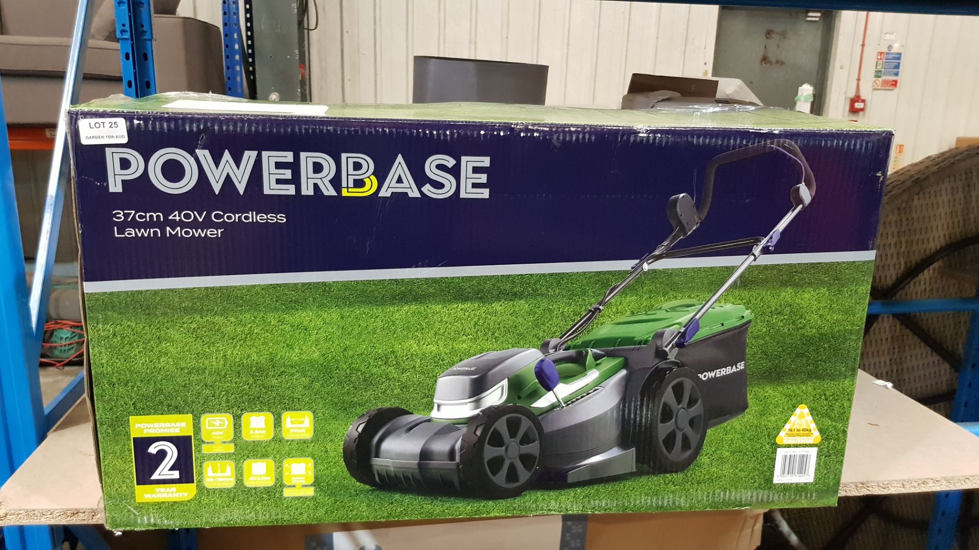 (R7C) 1x Powerbase 37cm 40V Cordless Lawn Mower RRP £229. Unit Appears New, Unused. With 2x Battery - Image 6 of 10