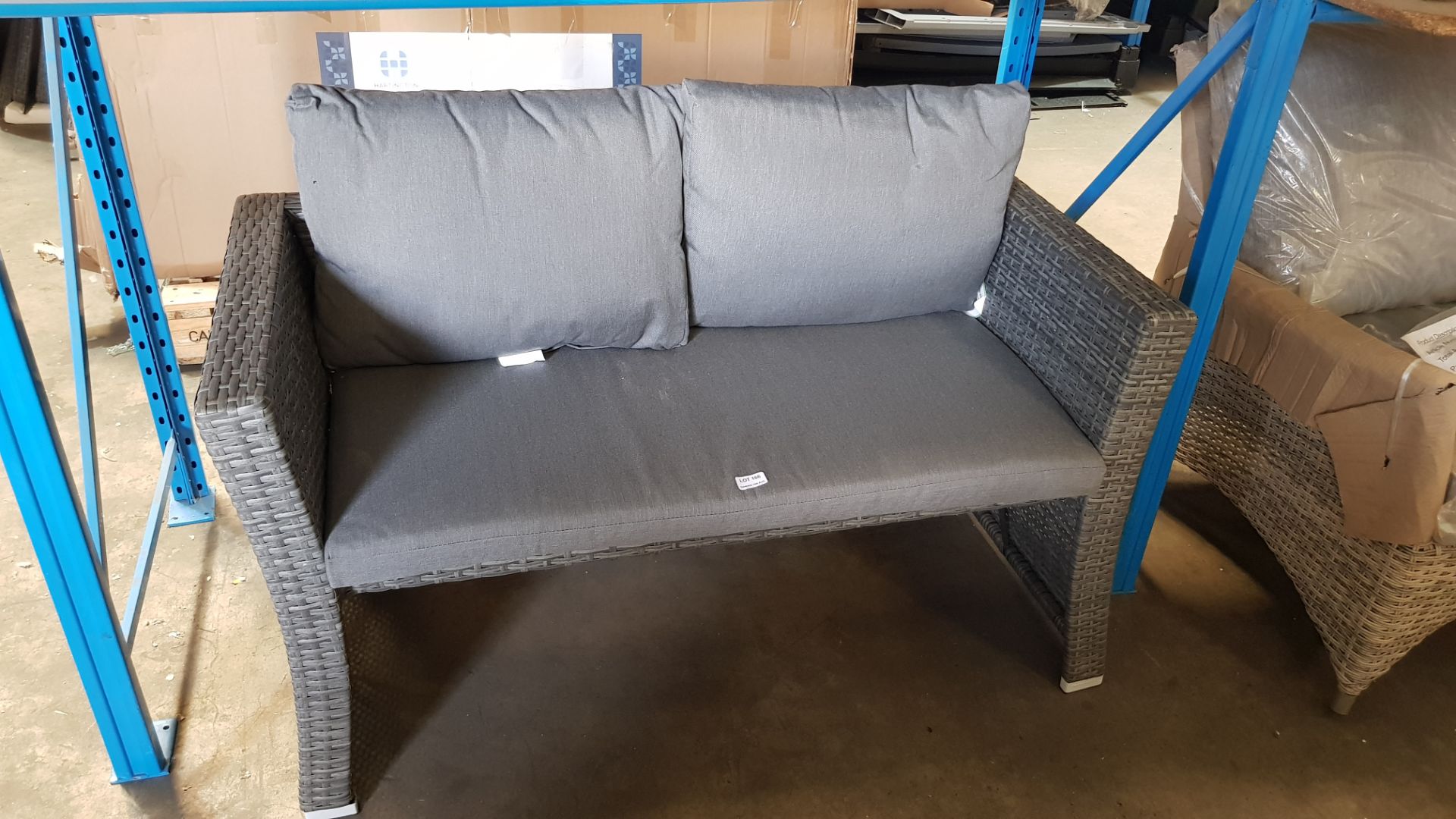(R9F) 1x Rattan Bench Dark Grey With 3x Cushions