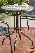 (R7F) 1x Eloise Bistro Table Black. Powder Coated Steel Frame. Toughened Glass Table Top. (H72x Dia