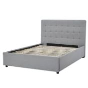 (R5KL) 1x Hotel Upholstered Double Bed Grey RRP £300. Wooden Frame With Solid Bed. (H111x W144x L2