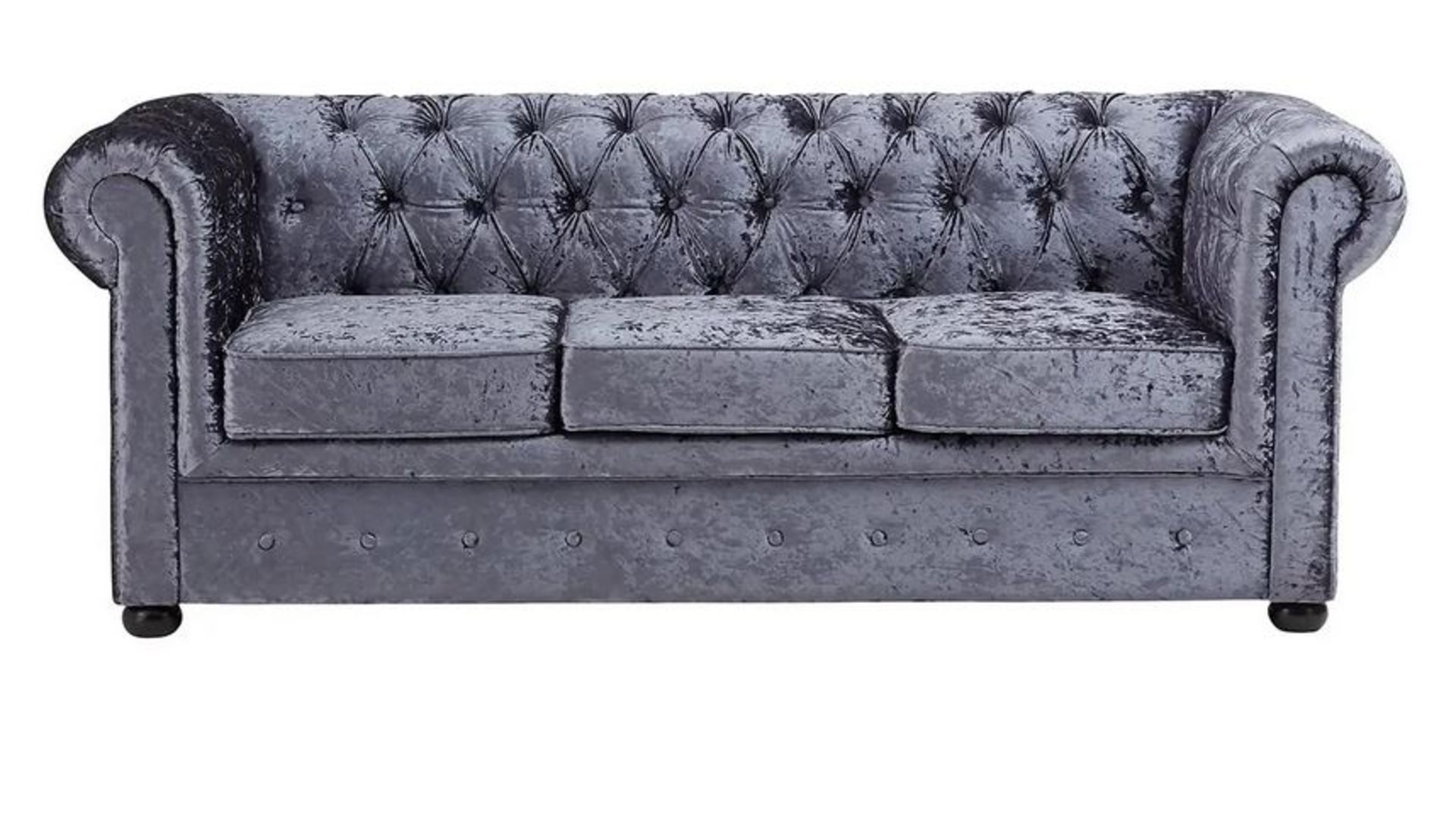 (R16) 1x Chesterfield Velvet 3 Seater Sofa Petrol Blue RRP £450. (2x Feet Missing Left Handside Of - Image 3 of 7