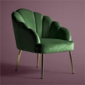 (R7L) 1x Scallop Occasional Chair Emerald RRP £99. Tapered Metal Legs With Gold Chrome Finish. Velve