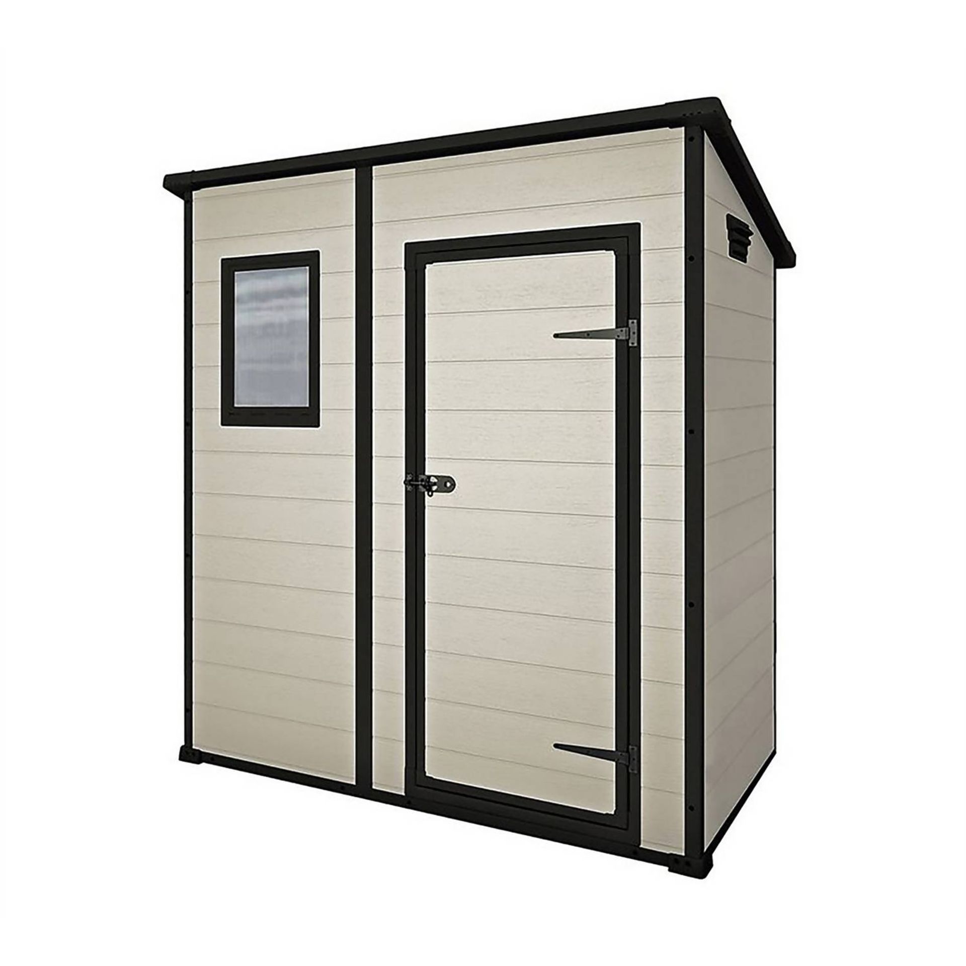 (R16) 1x Keter Manor Pent Garden Storage Shed 6x4 Beige Brown RRP £350 (Box Open – Unsure If Comple