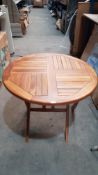 (R5K) 1x Wooden Table Foldable (H75cm Dia 90cm). Some Damage To Unit – See Photos