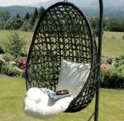 (R16) 1x Sun Time Cocoon Hanging Chair. Unit Has No Support Frame. Hanging Chain Attached To Top Of