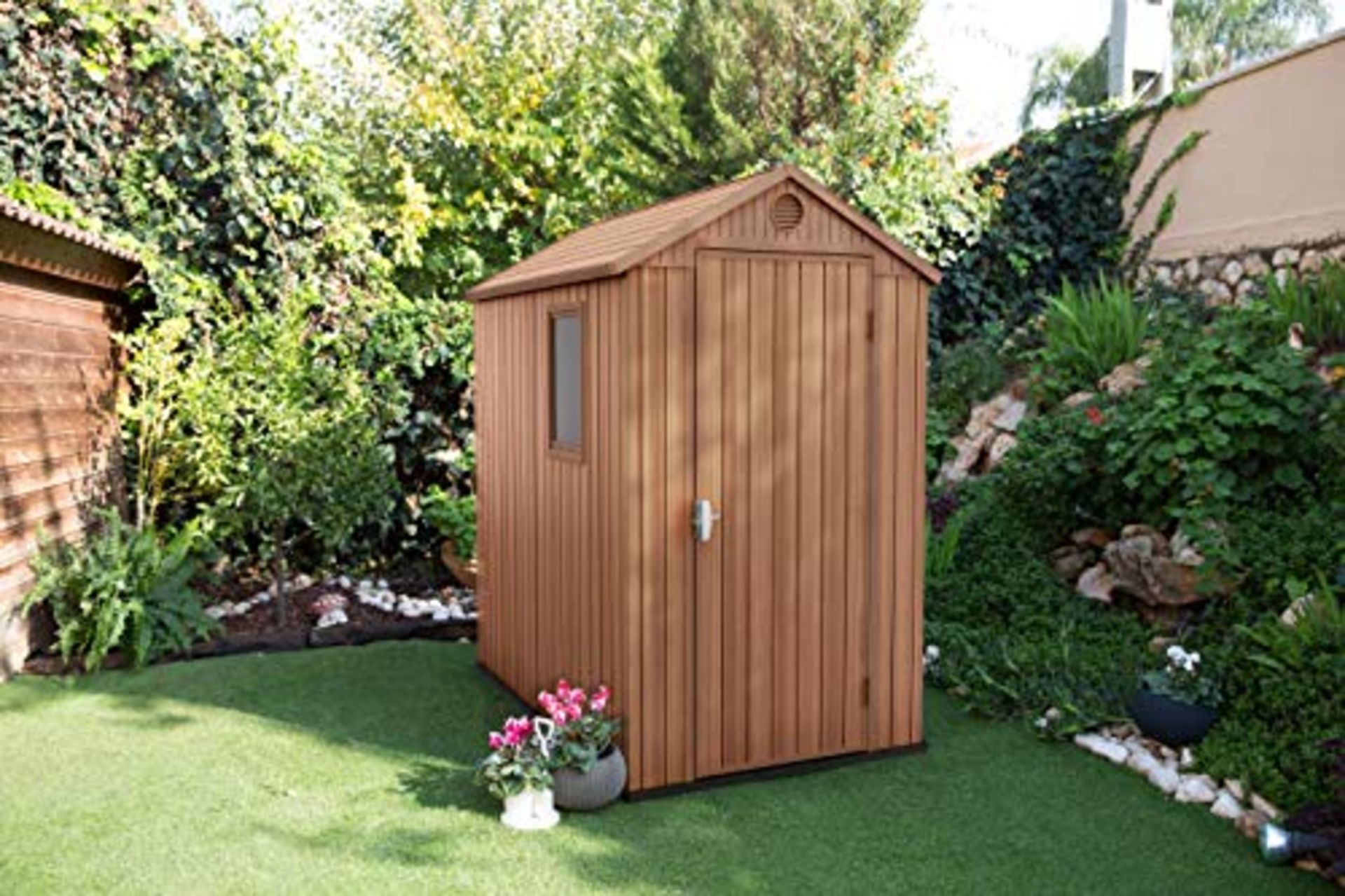 (R16) 1x Keter Darwin 4x6 Outdoor Plastic Garden Storage Shed RRP £340. (Packaging Open, Unsure If