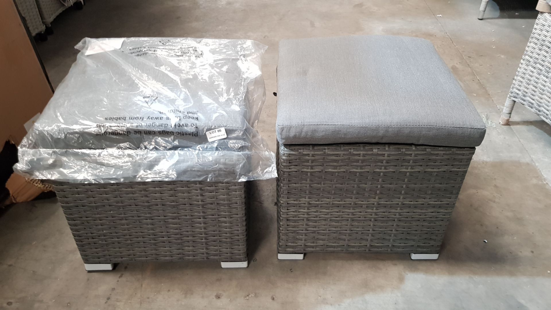 (R7L) 2x Grey Rattan Stool With 2x Cushions. Units Appear As New. - Image 3 of 3