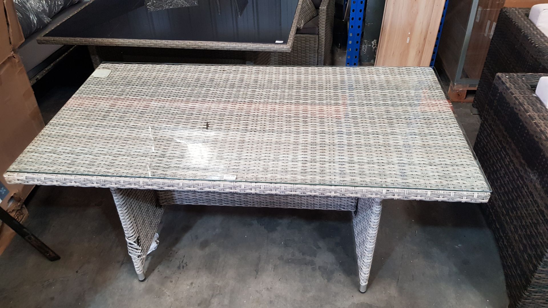 (R16) 1x Rattan Table With Tempered Glass Top (L150x 80x H68cm). (Some Rattan Loose On Unit – See