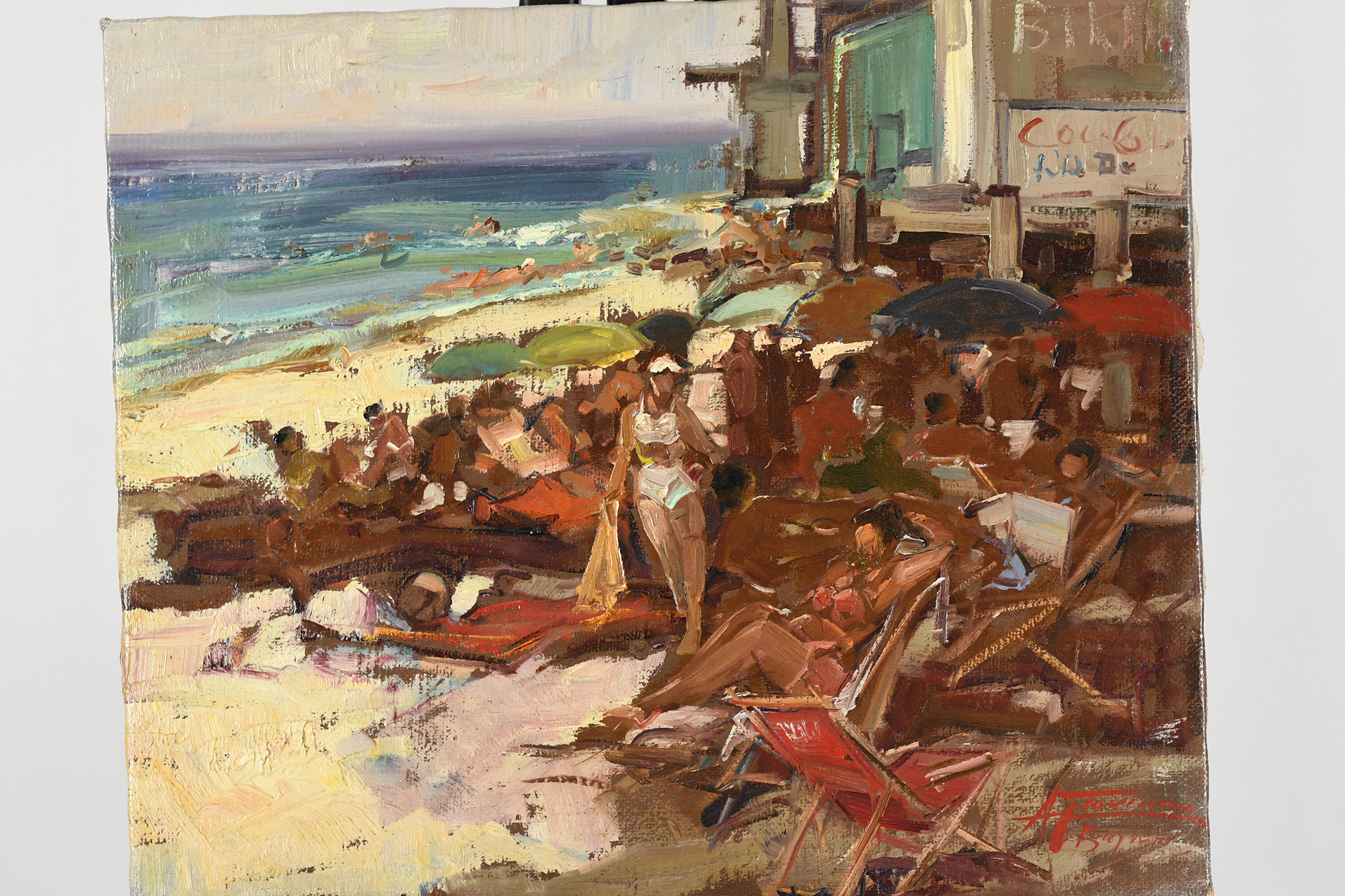 Original Oil Beach Scene by Italian artist Gravina. - Image 4 of 7