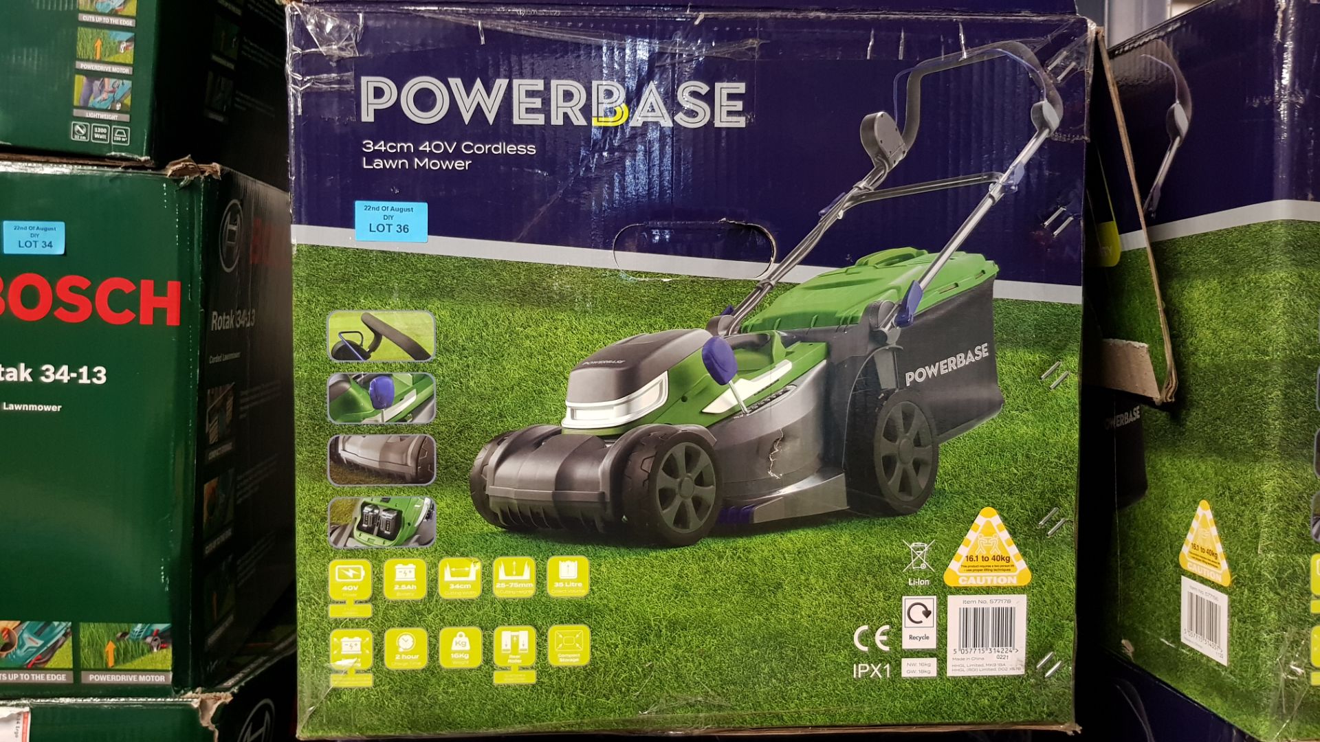 (R13C) 1x Powerbase 34cm 40V Cordless Lawn Mower RRP £169. (Unit Has Battery & Charger). - Image 4 of 4