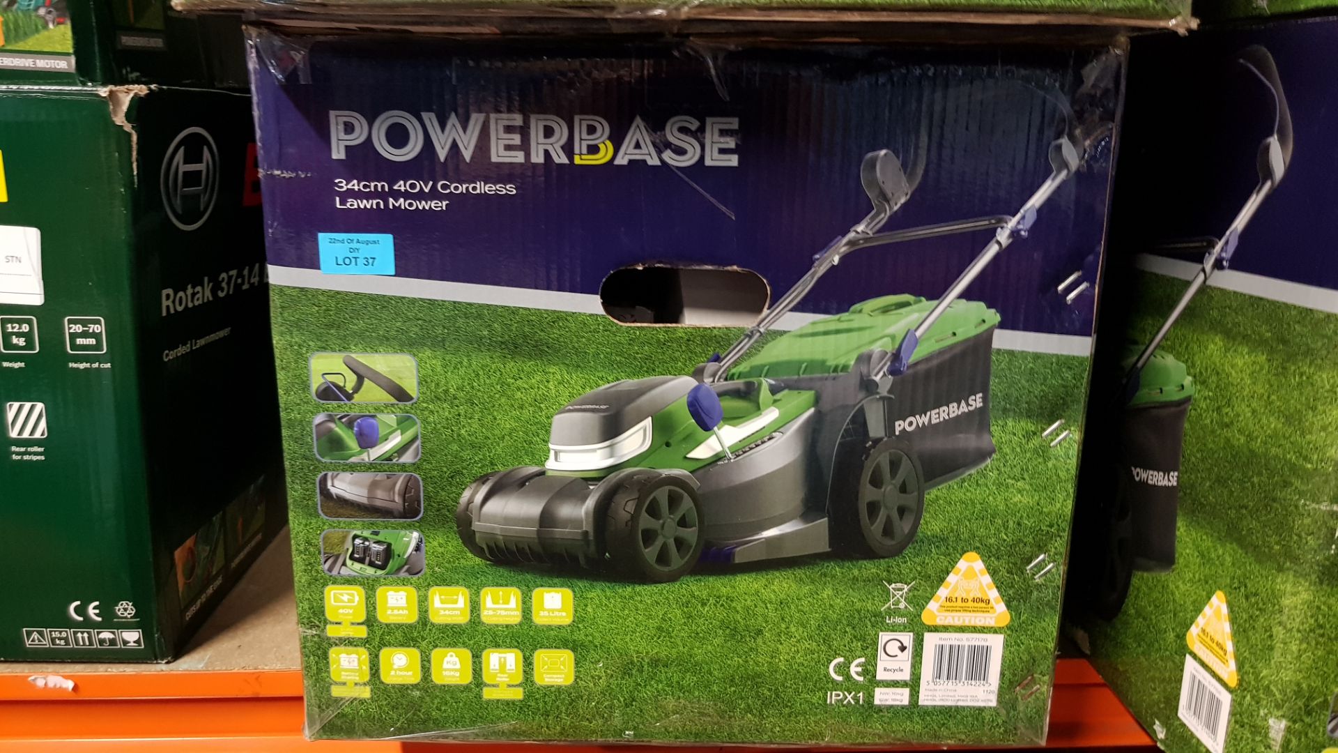 (R13C) 1x Powerbase 34cm 40V Cordless Lawn Mower RRP £169. (Unit Has Battery & Charger). - Image 4 of 4