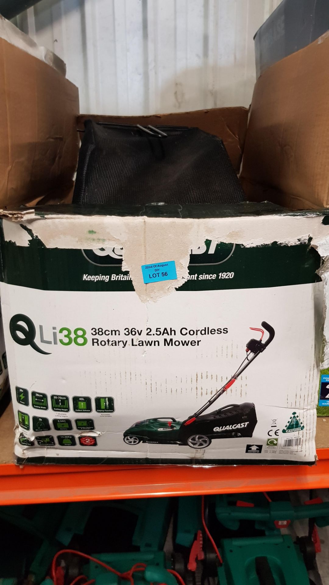 (R13D) 1x Qualcast 38cm 36V 2.5Ah Cordless Rotary Lawn Mower. (With Battery & Charger). - Image 2 of 2