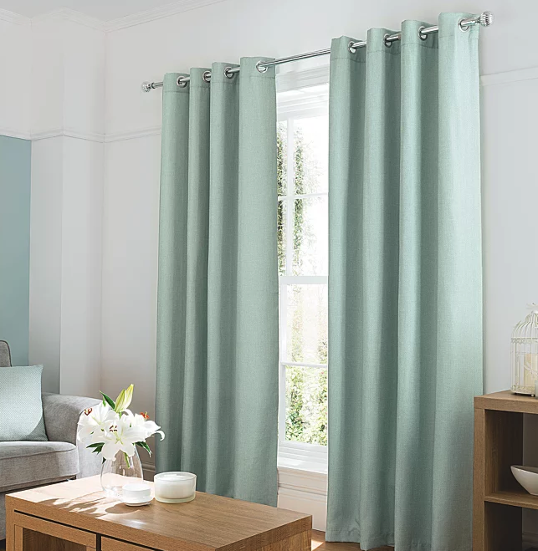 Duck Egg Textured Weave Lined Curtains RRP £70