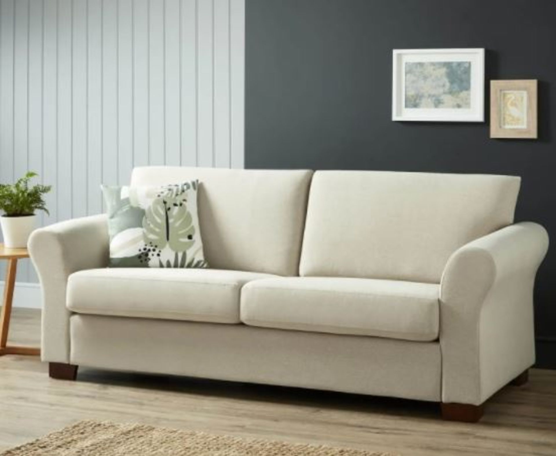 1x Hayley 3 Seater Sofa Natural Slub RRP £500. Pine Wood Frame And Beech Wood Legs. (H)87 x (W)20